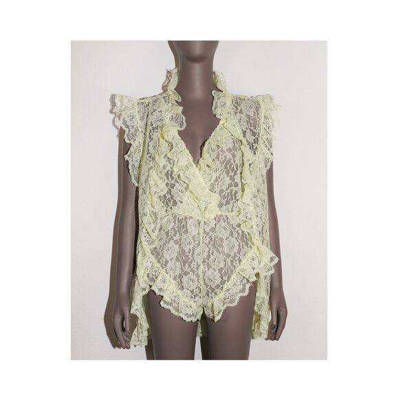 Vintage Butter Yellow Lace Ruffle Bodysuit Matching Shawl Set Lingerie - Picture 1 of 7